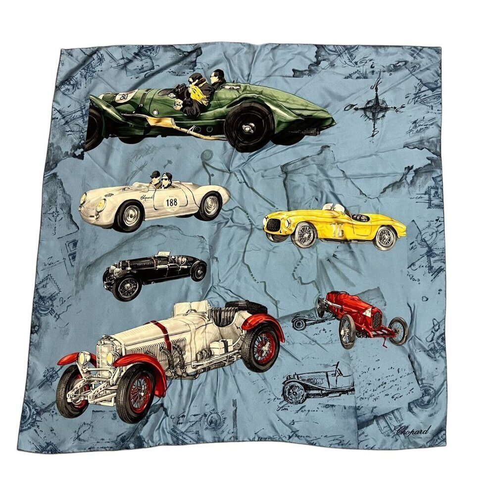 Chopard Vintage Cars Silk Scarf 34x33 Automotive Luxury Square Scarf